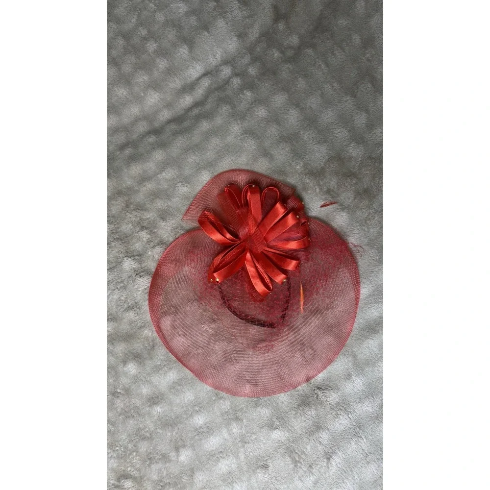 Red Fascinator Hat Headband Mesh Veil